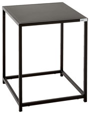 Moderner schwarzer Beistelltisch aus Metall, seitliche Perspektive