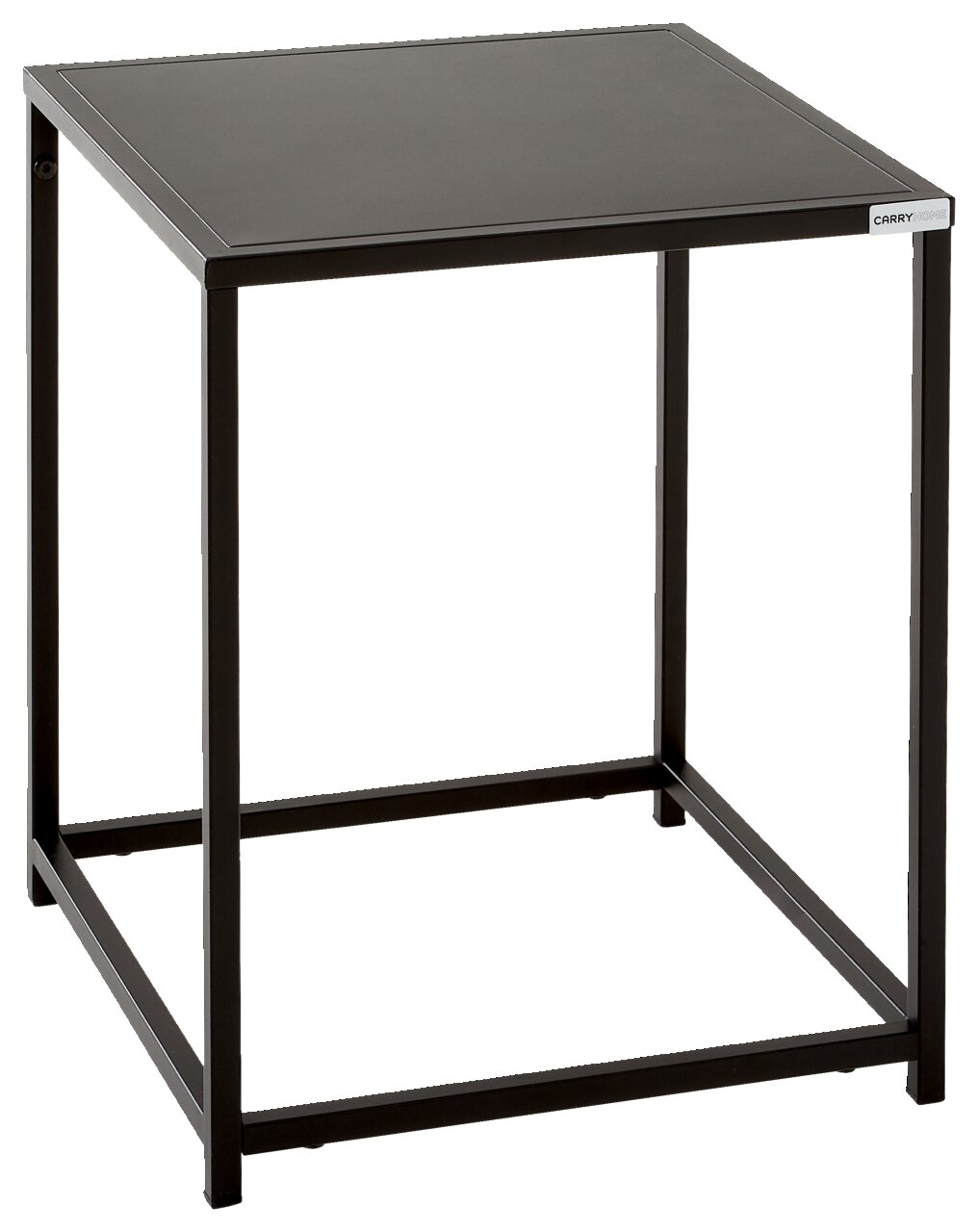 Moderner schwarzer Beistelltisch aus Metall, seitliche Perspektive