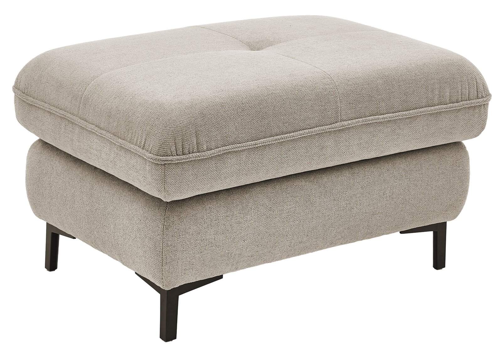 Beiger XL Hocker mit schwarzem Metallgestell, seitliche Perspektive