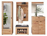 Garderobenkombination Set 80 aus Holz mit Spiegel, Kleiderhaken, Schuhbank und Kommode, frontal abgebildet.