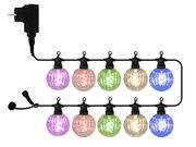 Bunte Lichterkette mit 10 LED-Lampen in verschiedenen Farben, seitliche Ansicht