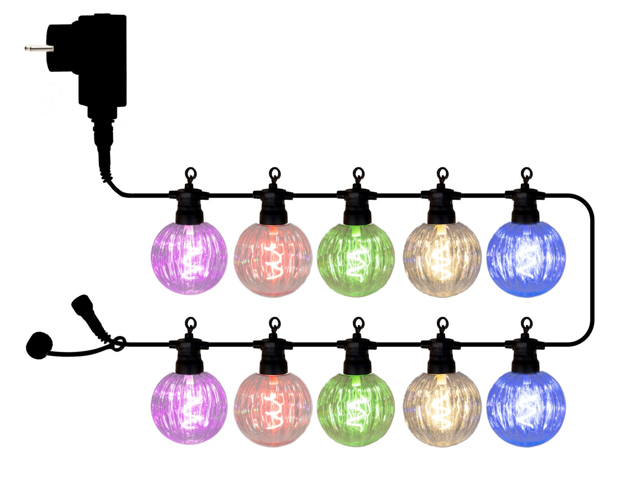 Sirius Outdoor LED-Lichterkette 10m 10 LED´s Starter LUKE Bunte Lichterkette mit 10 LED-Lampen in verschiedenen Farben, seitliche Ansicht