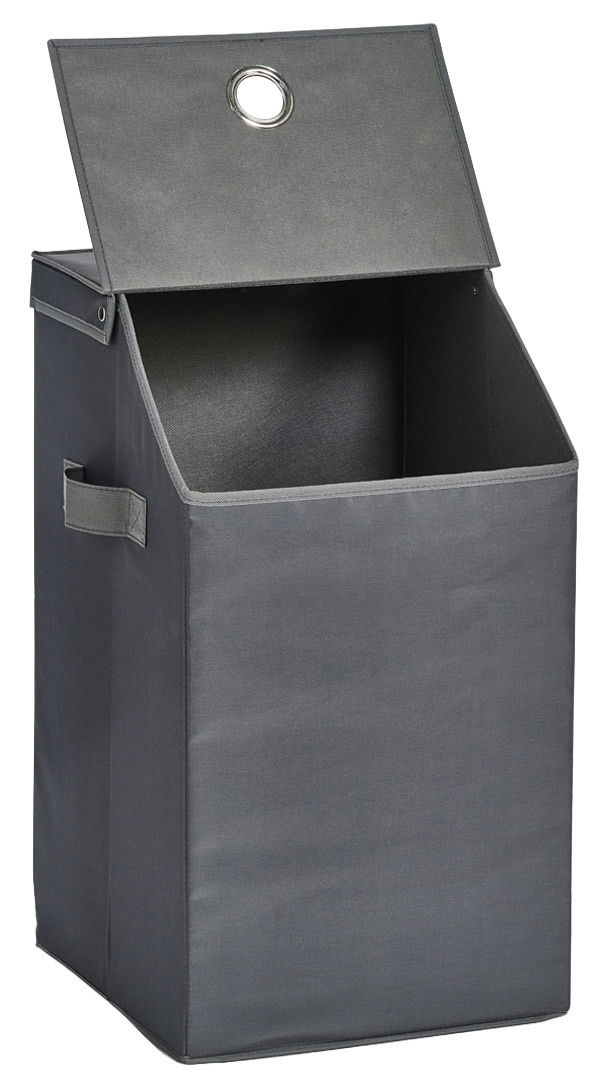 Zeller Present Wäschesammler Grauer Wäschesammler mit offenem Deckel, seitlicher Griff und runde Öffnung im Deckel, Frontalansicht