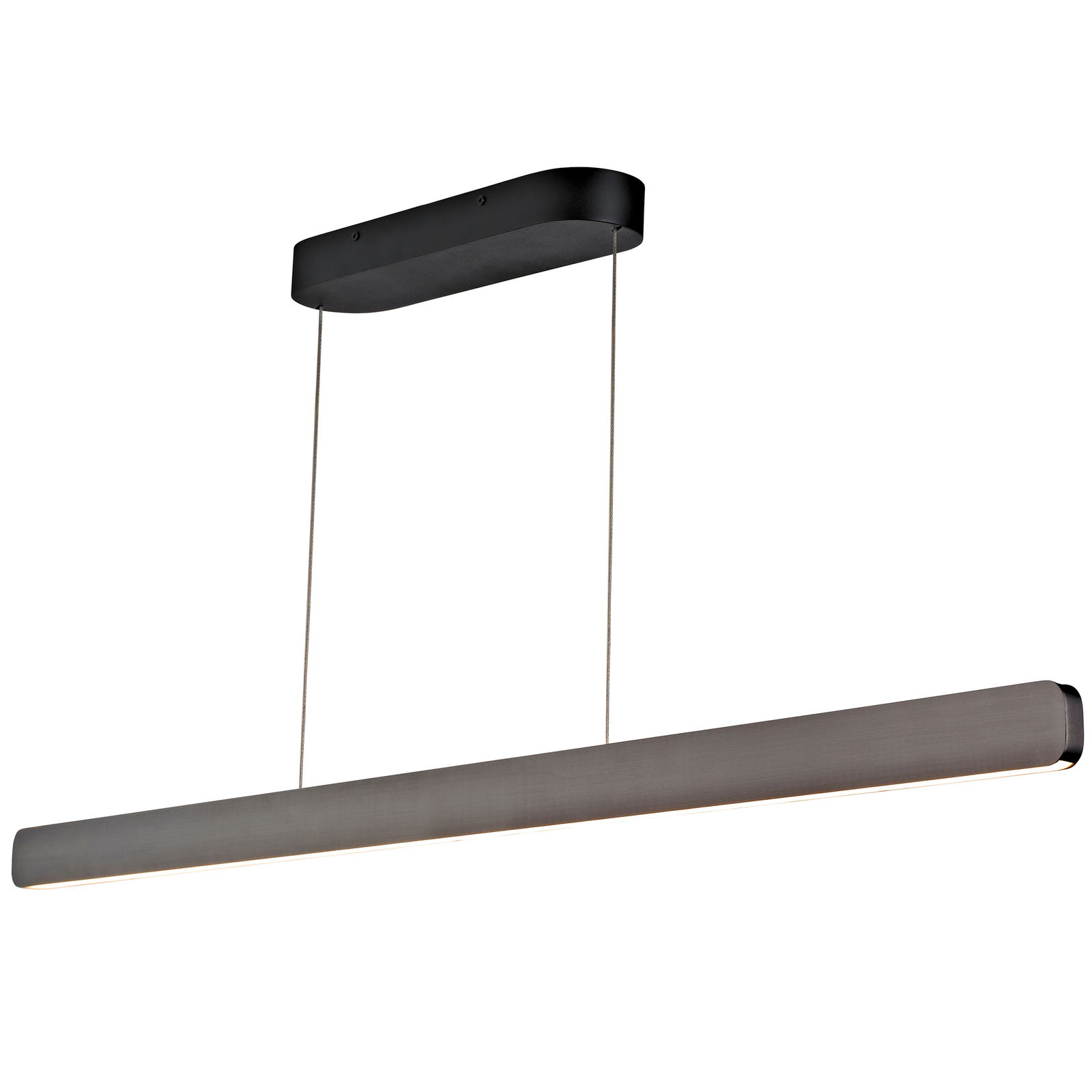 Moderne LED-Hängeleuchte in schwarzer Ausführung, seitliche Perspektive