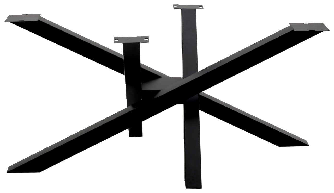 Schwarzes, modernes Tischgestell aus Metall in sternförmigem Design, seitliche Perspektive