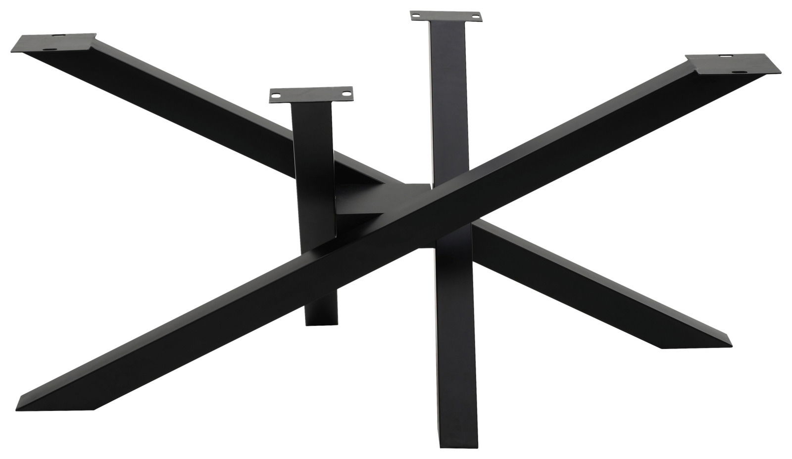 Schwarzes, modernes Tischgestell aus Metall in sternförmigem Design, seitliche Perspektive