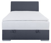 Frontansicht eines Boxbetts 120 mit grauem Kopfteil und weißer Matratze.