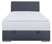 Frontansicht eines Boxbetts 120 mit grauem Kopfteil und weißer Matratze.