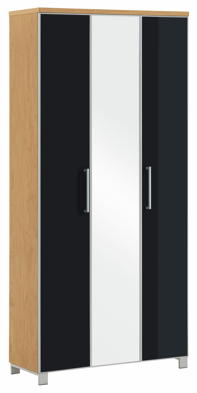 XL-Dielenschrank mit Holzoptik und schwarzen Türen, Frontalansicht