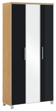 XL-Dielenschrank mit Holzoptik und schwarzen Türen, Frontalansicht