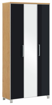 XL-Dielenschrank mit Holzoptik und schwarzen Türen, Frontalansicht