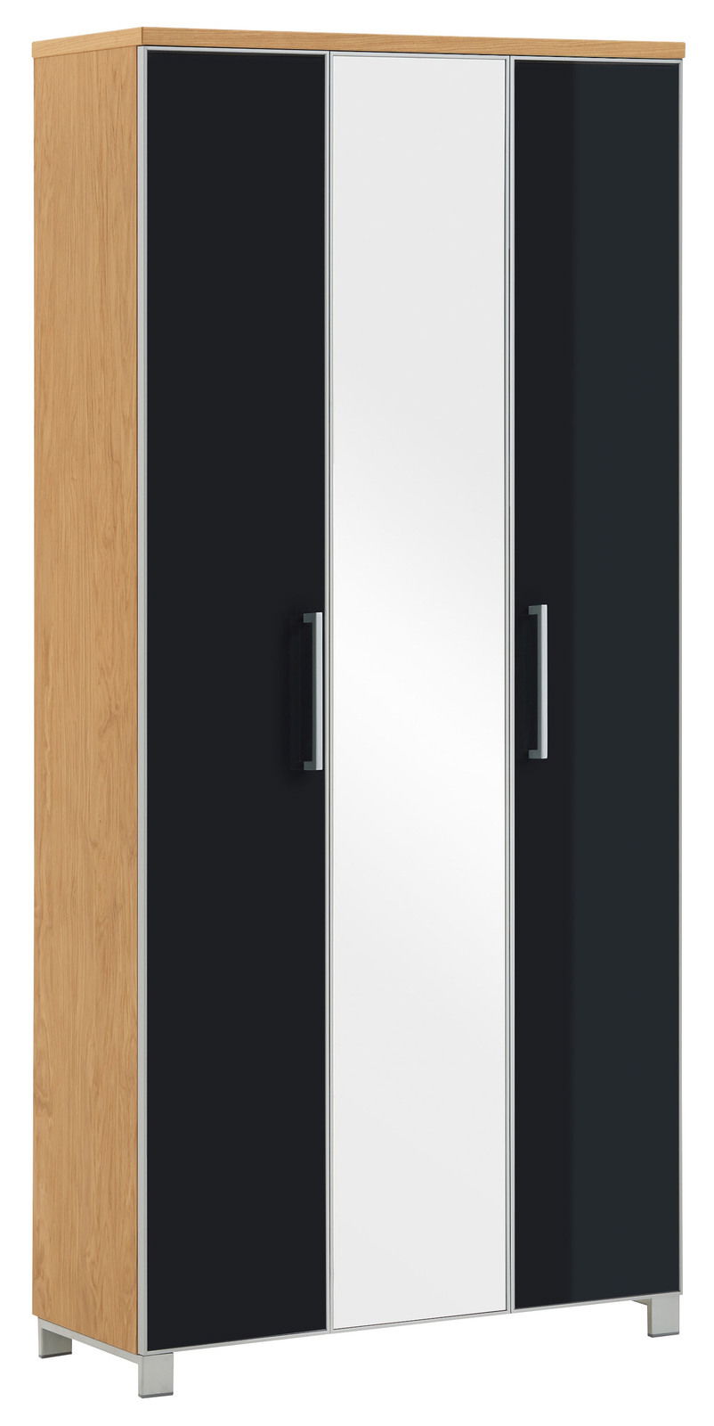 XL-Dielenschrank mit Holzoptik und schwarzen Türen, Frontalansicht
