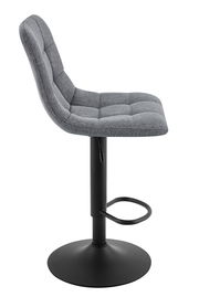 Grauer Barhocker mit gepolsterter Sitzfläche und Rückenlehne, seitliche Perspektive