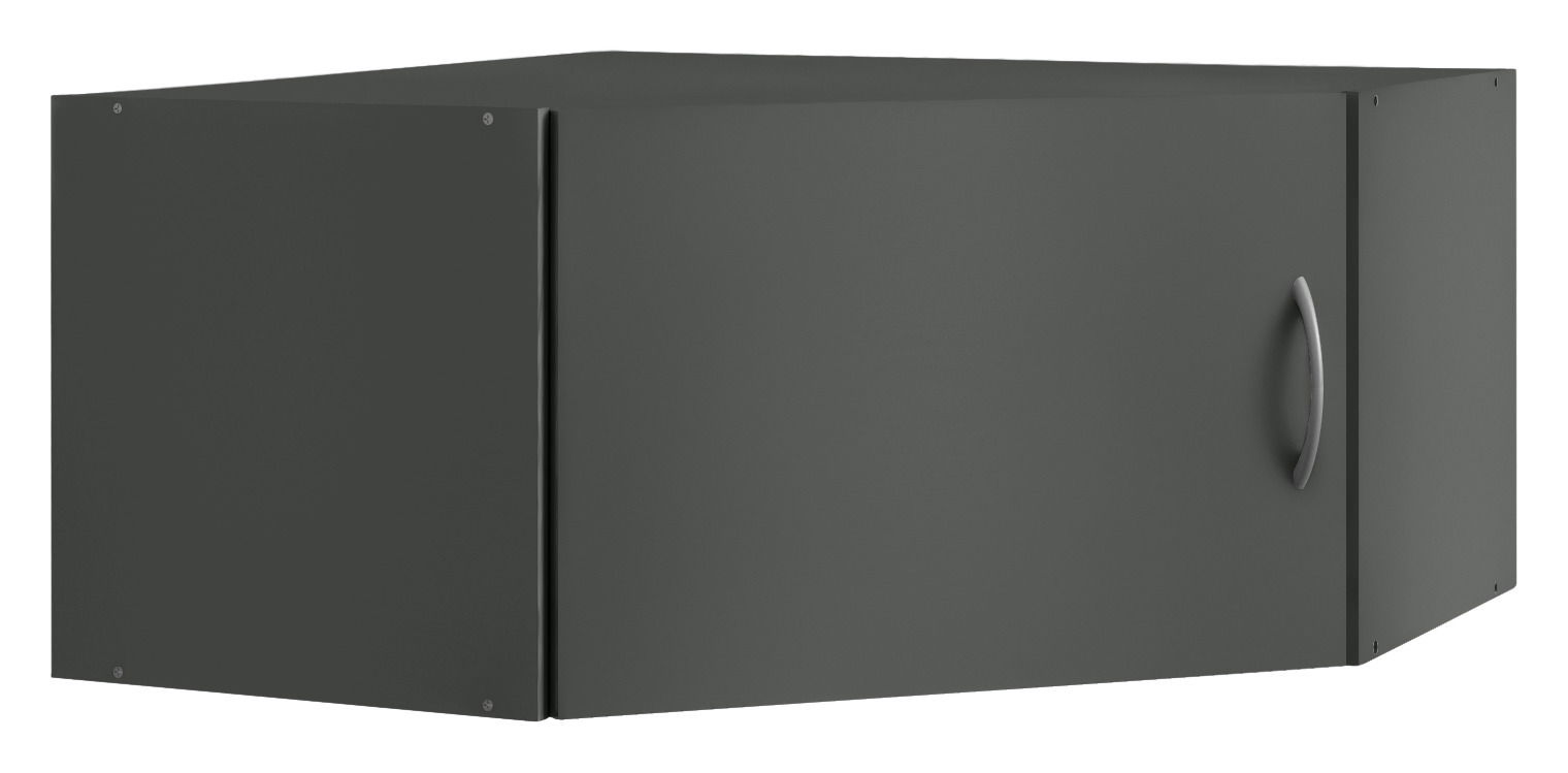 XORA Aufsatz für Eckschrank MULTIRAUMKONZEPT Schwarzer Aufsatz für Eckschrank mit Türgriff, perspektivisch von vorne rechts gesehen