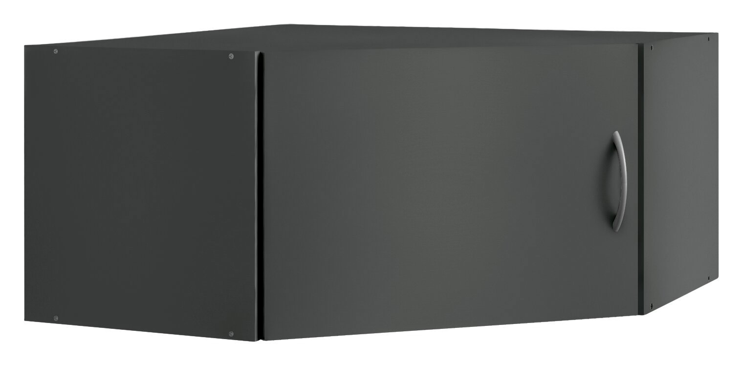 XORA Aufsatz für Eckschrank MULTIRAUMKONZEPT Schwarzer Aufsatz für Eckschrank mit Türgriff, perspektivisch von vorne rechts gesehen
