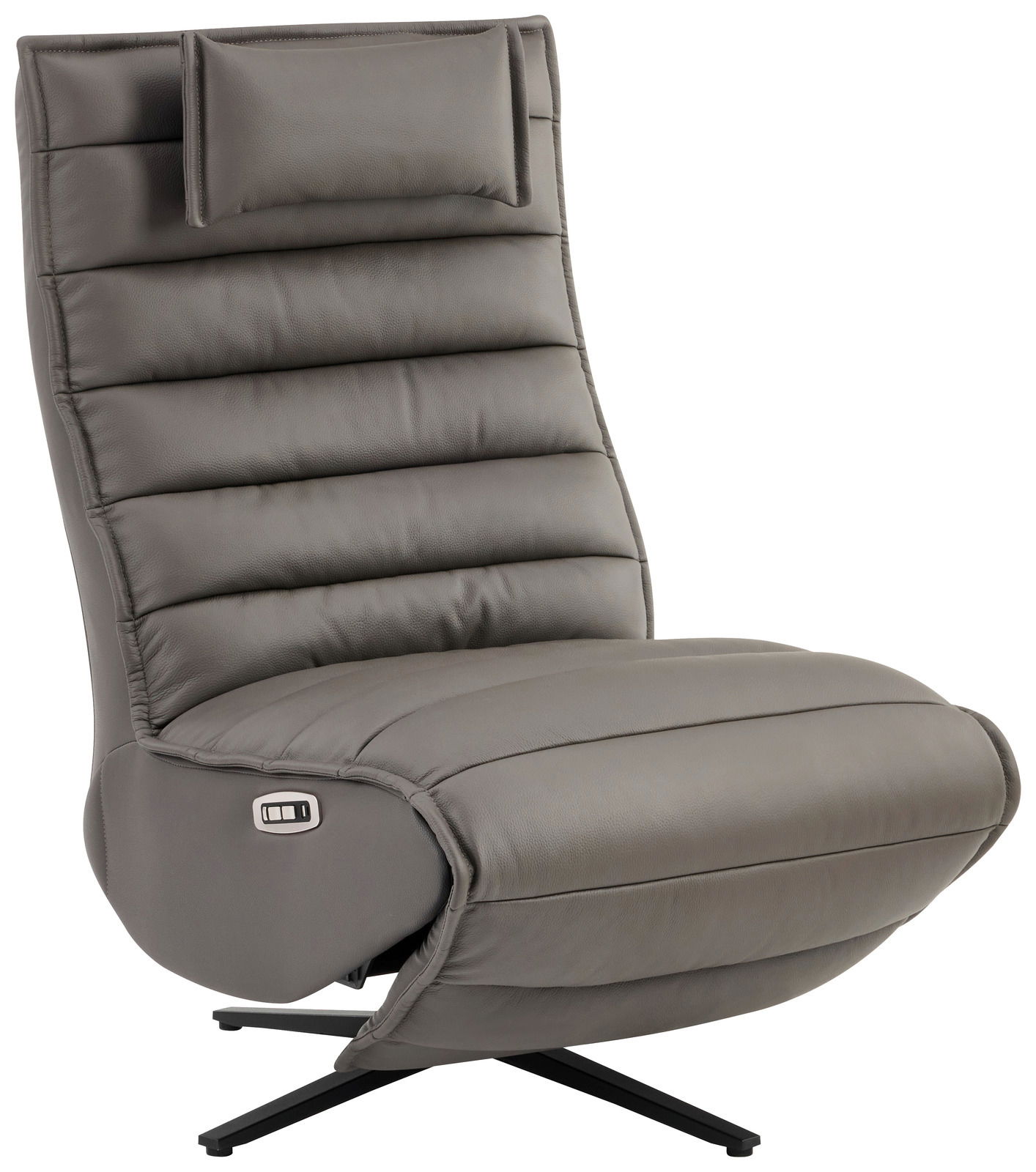 Stylife Relaxliege MARINA Graue Relaxliege mit gepolstertem Kopfteil und seitlichem Bedienfeld, seitliche Perspektive