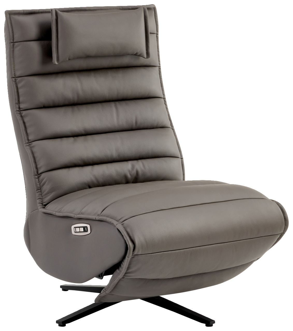 Stylife Relaxliege MARINA Graue Relaxliege mit gepolstertem Kopfteil und seitlichem Bedienfeld, seitliche Perspektive