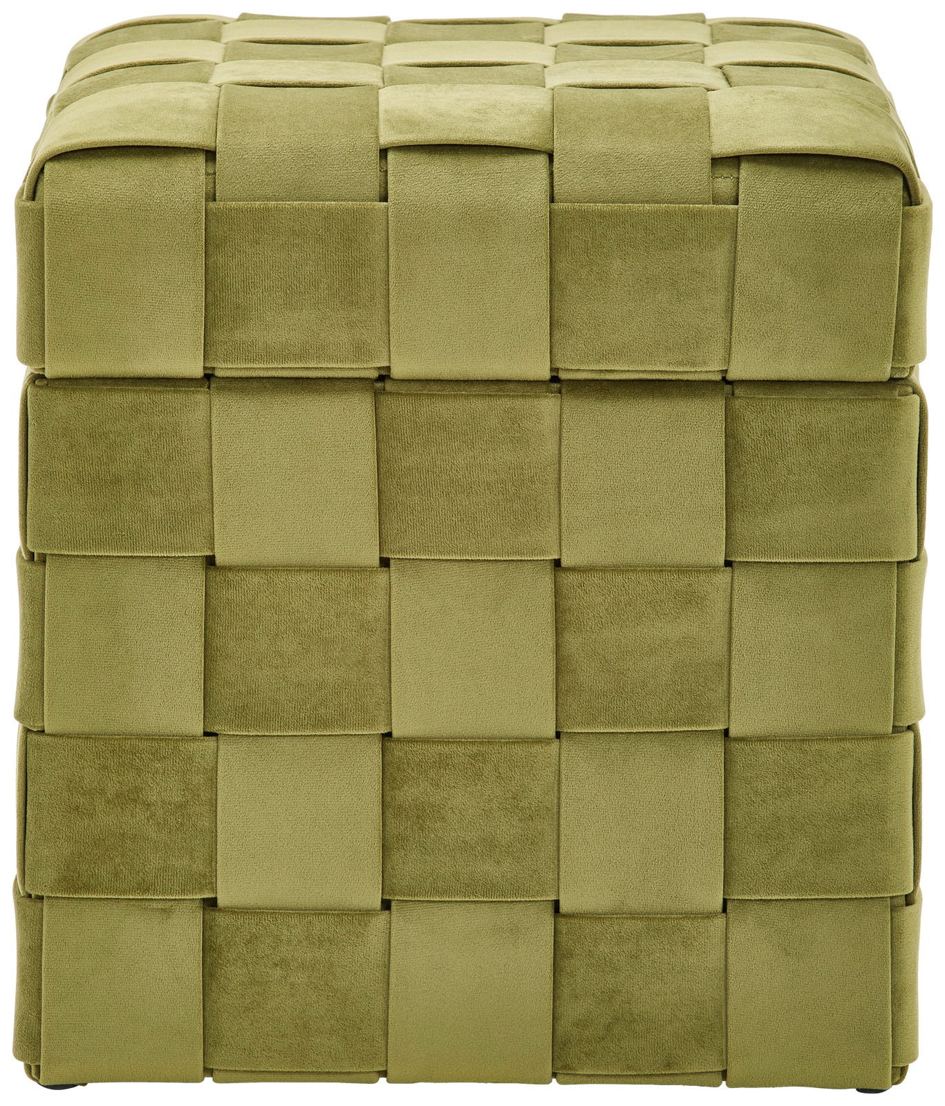 Grüner Hocker mit Stauraum, Vorderansicht, mit gewebtem Design