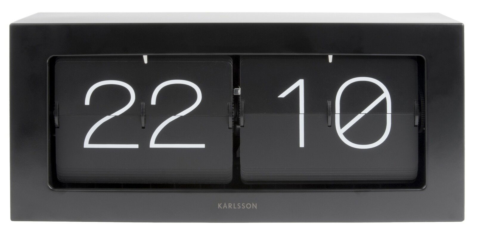 Schwarze Tischuhr XL mit Klappzahlenanzeige, frontal betrachtet