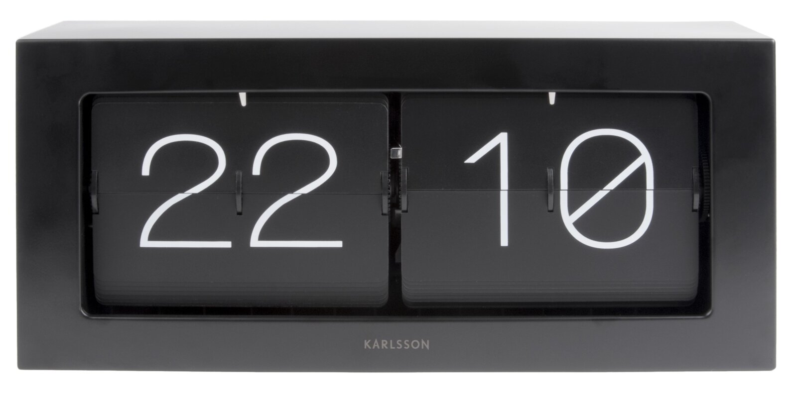 Schwarze Tischuhr XL mit Klappzahlenanzeige, frontal betrachtet