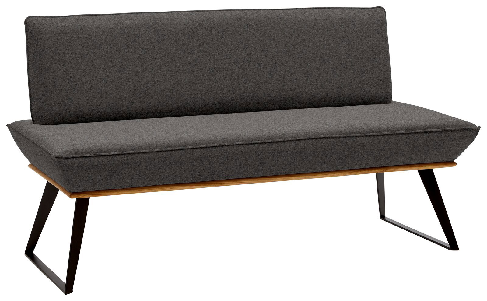 Voleo Bank MALIBU Graue Bank mit schwarzem Metallgestell, seitliche Perspektive
