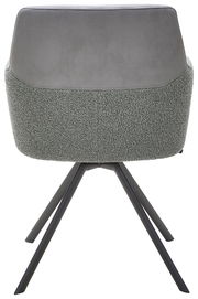 Rückansicht eines modernen Sessels mit grauem Stoffbezug und schwarzen Metallbeinen.