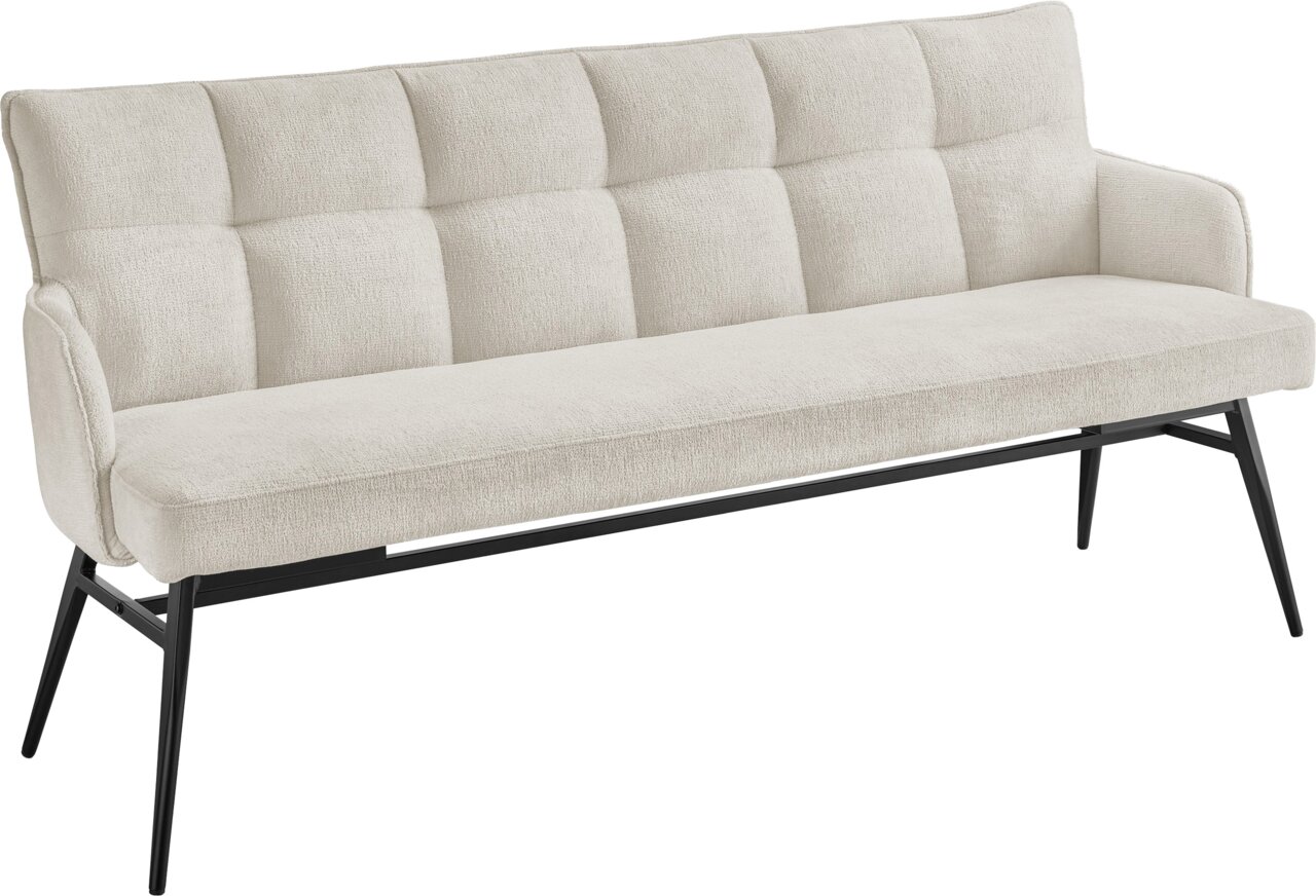 Set one by Musterring Bank SET ONE TUCSON Beige Bank mit gepolsterter Rückenlehne und schwarzen Metallbeinen, seitliche Perspektive