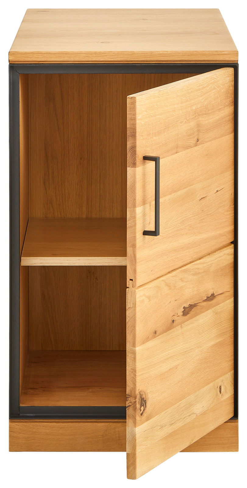 Holz-Anstellcontainer mit geöffneter Tür, Frontansicht