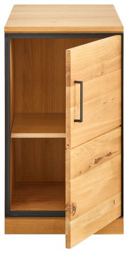 Holz-Anstellcontainer mit geöffneter Tür, Frontansicht