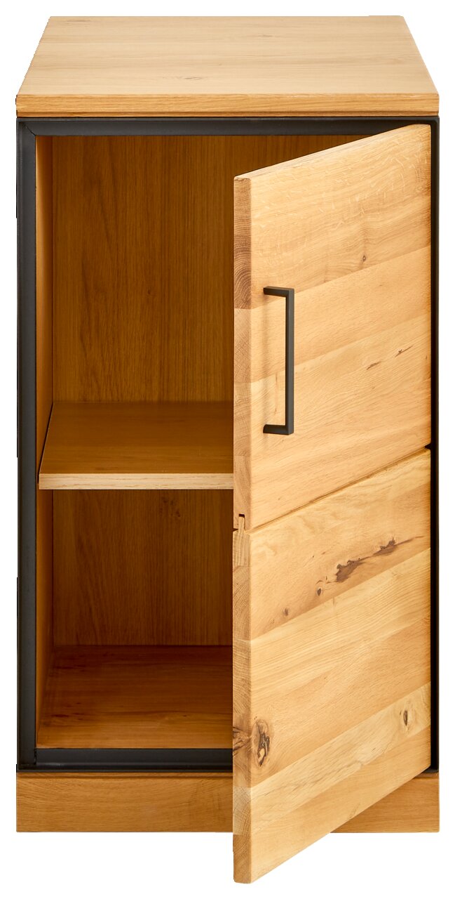 Holz-Anstellcontainer mit geöffneter Tür, Frontansicht