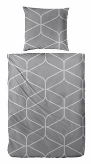 Graue Bettwäsche mit geometrischem Muster, Draufsicht