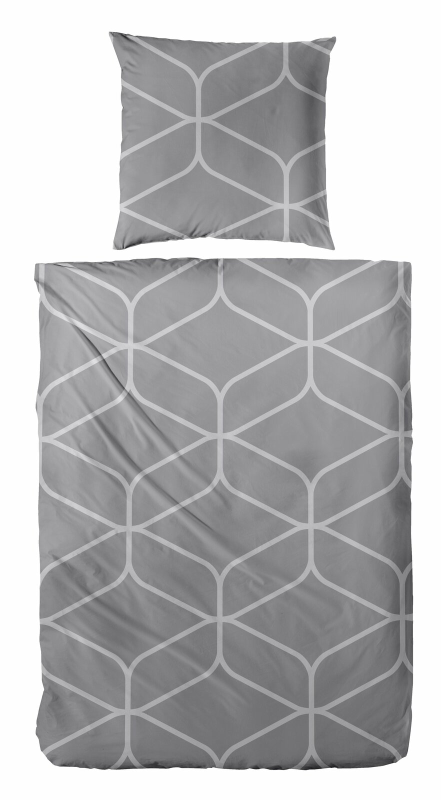 Graue Bettwäsche mit geometrischem Muster, Draufsicht