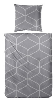 Graue Bettwäsche mit geometrischem Muster, Draufsicht
