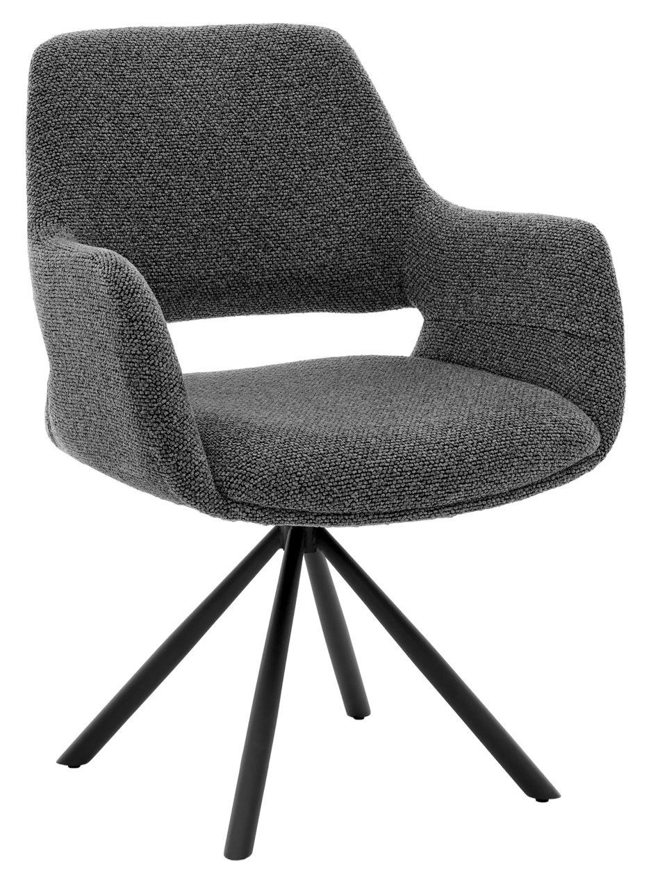 Musterring Armlehnstuhl MR TARIO Grauer Armlehnstuhl mit modernem Design, vier schwarzen Metallbeinen und einer texturierten Oberfläche, seitliche Perspektive