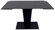 Moderner schwarzer Esstisch mit rechteckiger Tischplatte und zentralem Standfuß, Frontalansicht.