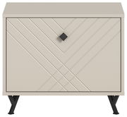 Frontansicht einer modernen Sitzbank mit geometrischem Muster und schwarzen Metallbeinen.