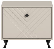 Frontansicht einer modernen Sitzbank mit geometrischem Muster und schwarzen Metallbeinen.