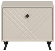 Frontansicht einer modernen Sitzbank mit geometrischem Muster und schwarzen Metallbeinen.
