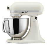 Weiße Küchenmaschine 4,8 l von der Seite mit Edelstahl-Rührschüssel