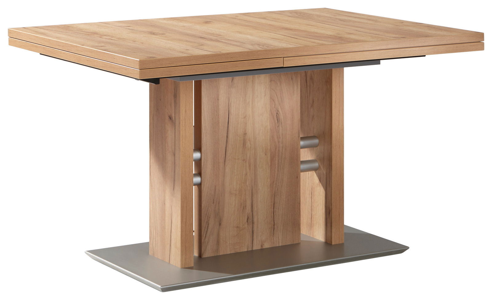 Moderano Esstisch LUPO II Moderner Esstisch aus Holz mit rechteckiger Tischplatte und stabiler Mittelsäule, seitliche Perspektive