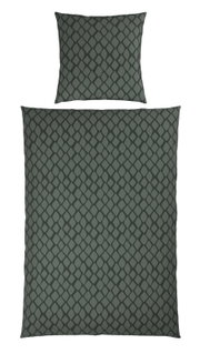 Omkeerbaar beddengoedset in donkergroen met geometrisch patroon, gezien van bovenaf