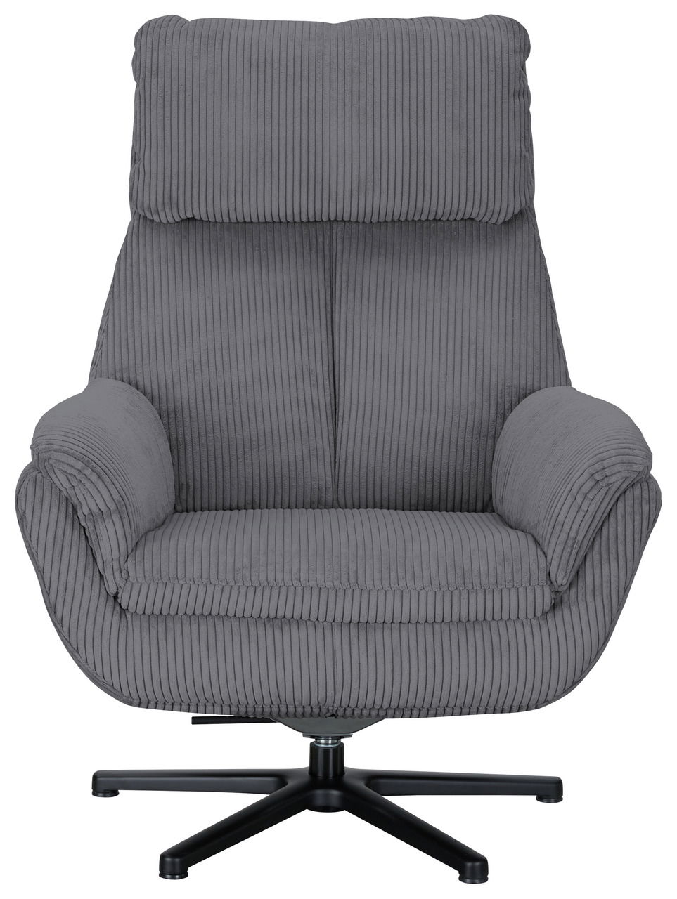 Grauer Sessel mit geripptem Stoffbezug, Frontalansicht