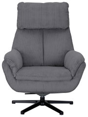 Grijze fauteuil met geribbelde stoffen bekleding, vooraanzicht