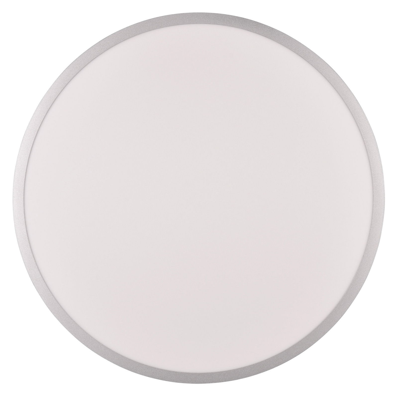 Runde Deckenleuchte YUMA in Draufsicht mit silbernem Rand und weißer Oberfläche