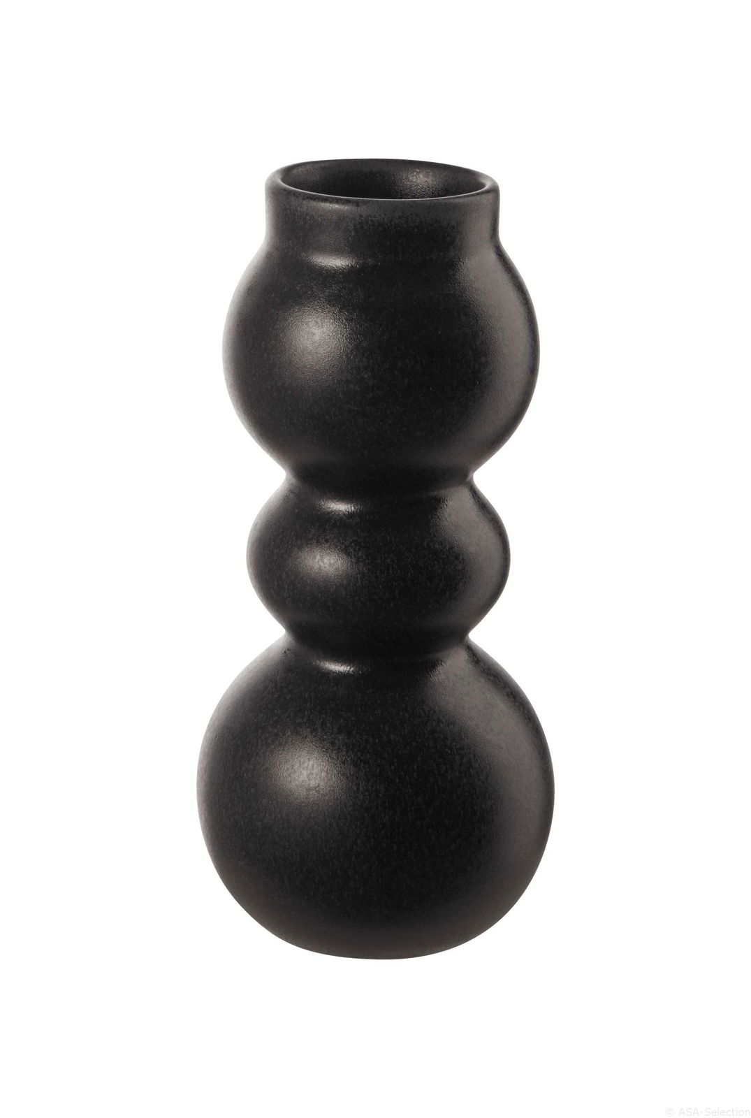 Schwarze Eisenvase mit geschwungenem Design, seitliche Perspektive