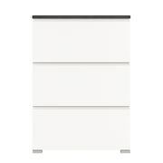 Moderner weißer Schuhschrank mit drei Schubladen, Frontalansicht