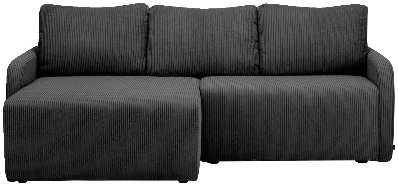 Graues Sofa mit drei Rückenkissen und einer linken Ottomane, Vorderansicht