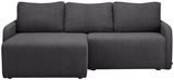 Graues Sofa mit drei Rückenkissen und einer linken Ottomane, Vorderansicht