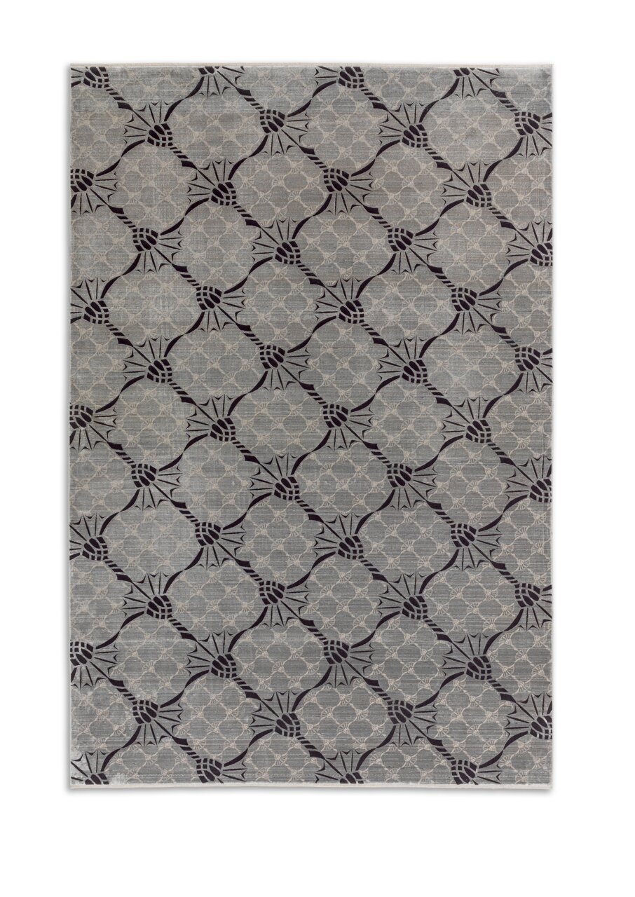 Teppich mit grauem und schwarzem Kornblumenmuster, Draufsicht