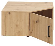 Eckaufsatzschrank aus Holz mit geöffneter Tür, Perspektive von vorne